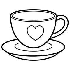 Elegant Teacup & Heart Saucer Outline