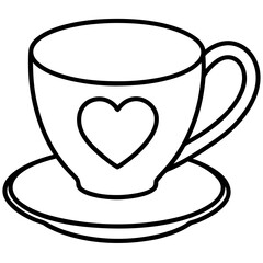 Elegant Teacup & Heart Saucer Outline
