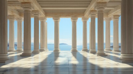 Fototapeta premium Ancient colonnaded hall overlooking sea