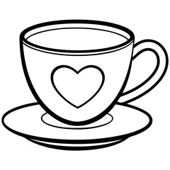 Elegant Teacup & Heart Saucer Outline