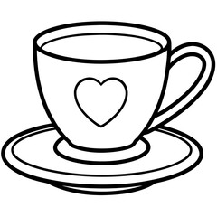 Elegant Teacup & Heart Saucer Outline