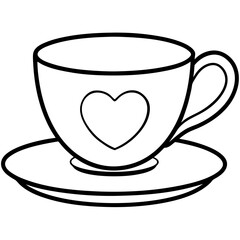 Elegant Teacup & Heart Saucer Outline