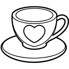 Elegant Teacup & Heart Saucer Outline