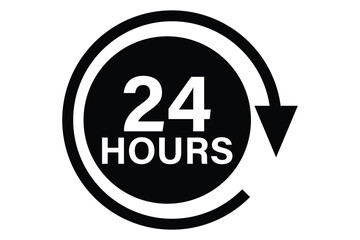 24 hours icon, 24 h vector on white background.