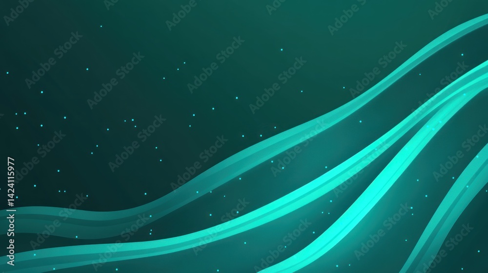 Poster teal flowing lines with subtle particles create a mesmerizing abstract background.