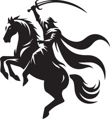 Silhouette of Medieval Warrior on Horse with Sword – Vector Art