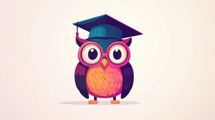 Cute owl wearing graduation cap and glasses