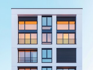 Luxury duplex with stainless steel exterior louvers, openconcept balconies, and a hightech security entrance