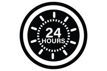 24 hours icon, 24 h vector on white background.