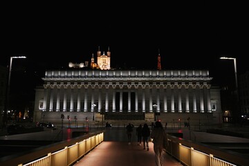 Fototapeta premium Night View of Palais de Justice and Basilica in Lyon. France 04.20.2025