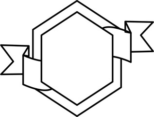 Vector emblem badge with hexagon center and side ribbons in bold outline, perfect for logo frames, labels, or vintage-themed designs.