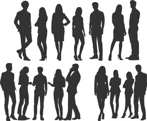 Set of silhouette of group of business people standing, professional team, businessman and businesswoman teamwork, vector illustration