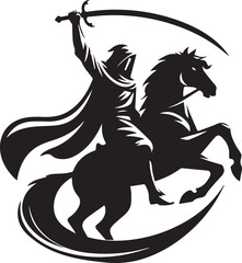 Silhouette of Medieval Warrior on Horse with Sword – Vector Art