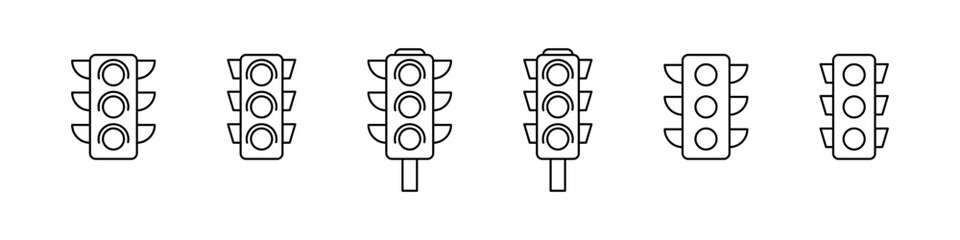 Traffic light icon. Road warning stop signal vector set. Green light sign. Red light symbol. Traffic signal set. Street crossroad icon. Stoplight vector sign. Line design.