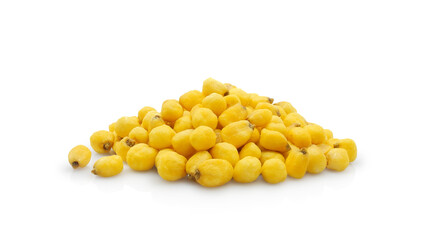 Heap of fried salted corn snack isolated on white background