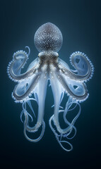 Underwater octopus gracefully swimming in dark ocean depths  