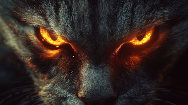Close-up angry cat glowing eyes (1)