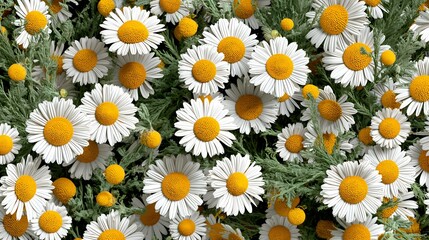 Abundance of White Petal Daisies with Golden Centers Amidst Greenery Flowers