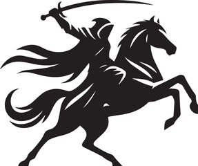 Silhouette of Medieval Warrior on Horse with Sword – Vector Art