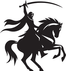 Silhouette of Medieval Warrior on Horse with Sword – Vector Art
