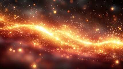 Obraz premium Golden and orange glimmers create a mesmerizing cosmic flow in the darkness