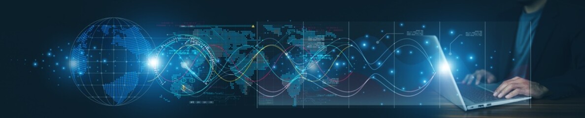 businessman uses advanced software on his computer to monitor shipment status and ensure timely export to customers worldwide.