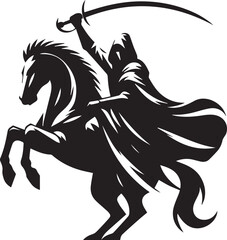Silhouette of Medieval Warrior on Horse with Sword – Vector Art