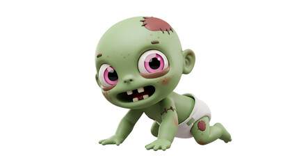Obraz premium Funny 3D Baby Zombie Sticker Pack for Halloween Adorable 3D baby zombie sticker set with goofy expressions and poses. Isolated on white background. Ideal for spooky but fun Halloween visuals.