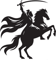 Silhouette of Medieval Warrior on Horse with Sword – Vector Art