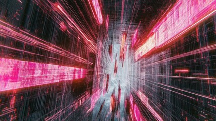 Futuristic abstract structure displays linear and geometric compositions with light