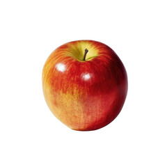 A vibrant red apple with a smooth surface and a small green stem at the top, showcasing a glossy finish and a hint of yellow near its crown.