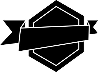 Bold black emblem badge with hexagon center and side ribbons. Ideal for logo frames, retro labels, award badges, or decorative icons.