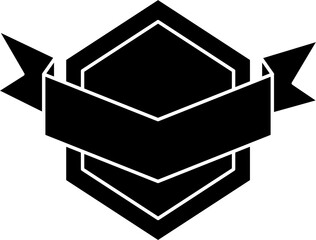 Bold black emblem badge with hexagon center and side ribbons. Ideal for logo frames, retro labels, award badges, or decorative icons.