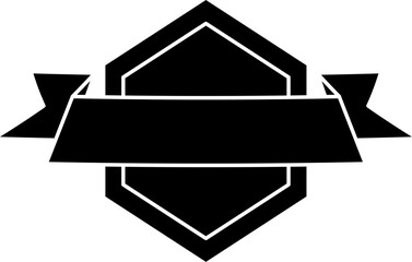 Bold black emblem badge with hexagon center and side ribbons. Ideal for logo frames, retro labels, award badges, or decorative icons.