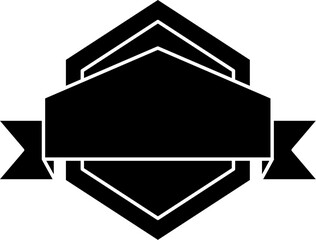 Bold black emblem badge with hexagon center and side ribbons. Ideal for logo frames, retro labels, award badges, or decorative icons.