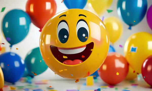 Birthday celebration with big smile of yellow balloons 