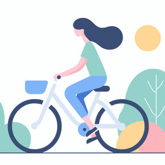 Obraz premium Woman riding a bicycle, enjoying, in a colorful outdoor setting 