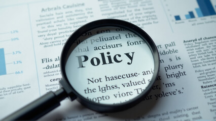 Magnifying Glass Focused on "Policy" Text within Scientific Research Paper Document