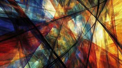 An abstract artwork with intersecting lines and vibrant colors