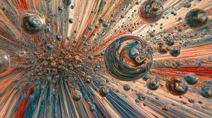 Abstract colorful spheres with blurred background and detailed swirling surfaces