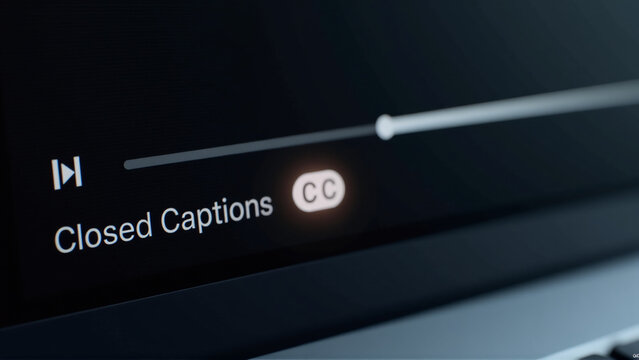 Closed Captions Symbol (CC) Glowing on Video Player Interface During Online Lecture - Accessibility Feature Highlight