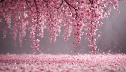 Obraz premium Mesmerizing cascade of abstract pink sakura petals against a soft, blurred background , blossom, blur