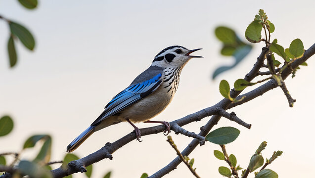 Blue Winged Minla Bird Perched On A Branch Calling Out Loudly