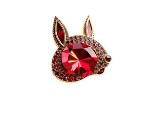 Elegant Rabbit Brooch with Red Gemstones and Gold Detailing