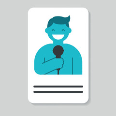 Fototapeta premium Smiling young man holding microphone vector illustration in blue and black colors 