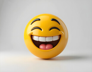 Fototapeta premium 3D yellow emoji face and Grinning, emoticon, smiley, cartoon, fun isolated on white background.