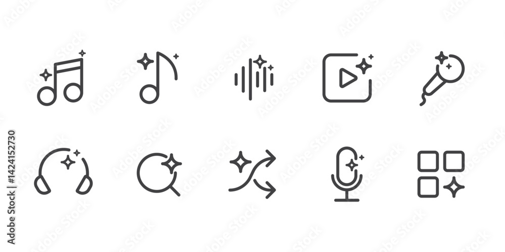 Poster Generate media by AI icon. AI sparkle star with media symbol. Artificial intelligence technology concepts. Icon element for app and web. Vector illustration.