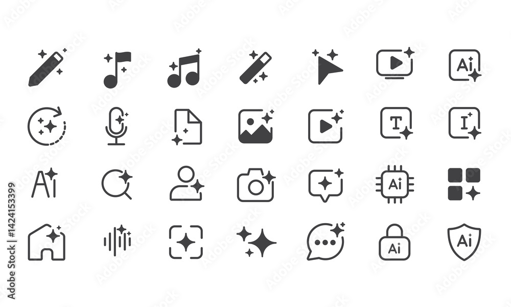 Aufkleber Set of Generate AI user interface. Artificial intelligence sign. AI enters by command prompt to generate ideas. AI tool and sparkle. Icon element for Applications and websites. Vector illustration.