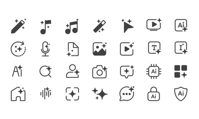 Set of Generate AI user interface. Artificial intelligence sign. AI enters by command prompt to generate ideas. AI tool and sparkle. Icon element for Applications and websites. Vector illustration.