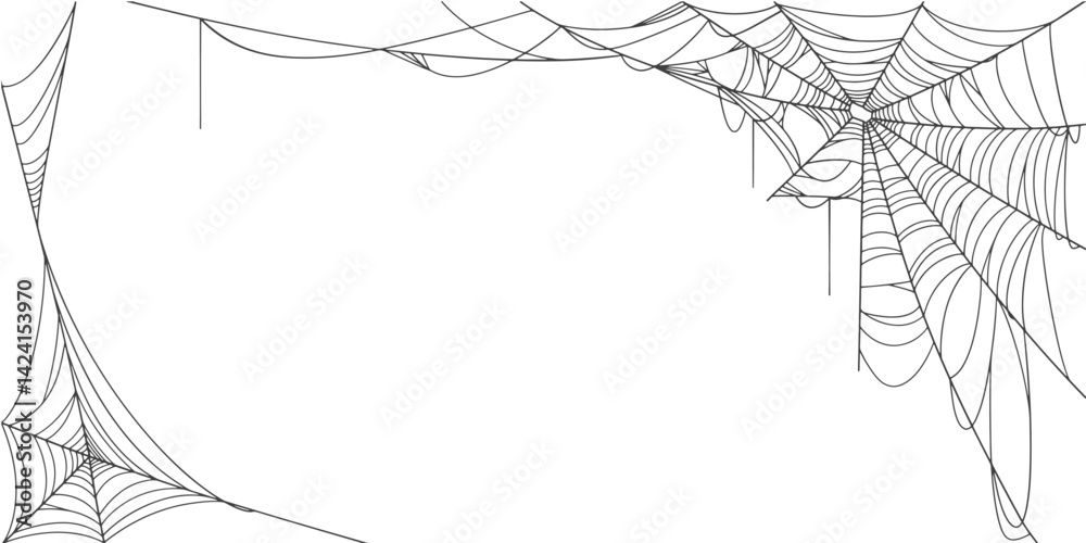 Poster spider web line art vector frame